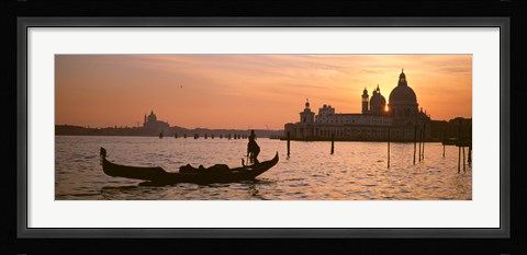 Framed Silhouette of a gondola in a canal at sunset, Santa Maria Della Salute, Venice, Italy Print