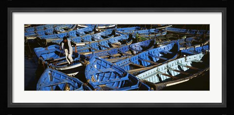 Framed High angle view of boats docked at a port, Essaouira, Morocco Print
