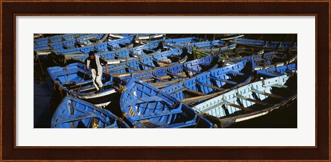 Framed High angle view of boats docked at a port, Essaouira, Morocco Print