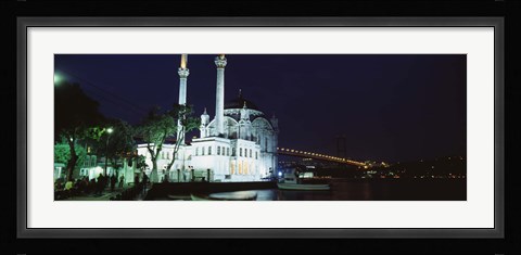 Framed Ortakoy Mosque at night, Bosphorus Bridge, Istanbul, Turkey Print