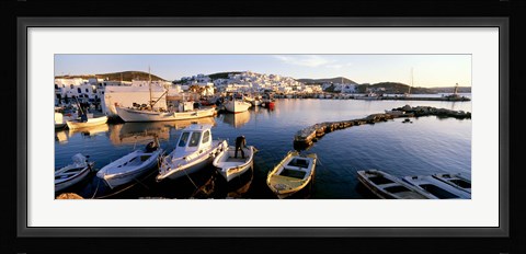 Framed Boats at the dock in the sea, Paros, Cyclades Islands, Greece Print
