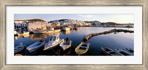 Framed Boats at the dock in the sea, Paros, Cyclades Islands, Greece Print