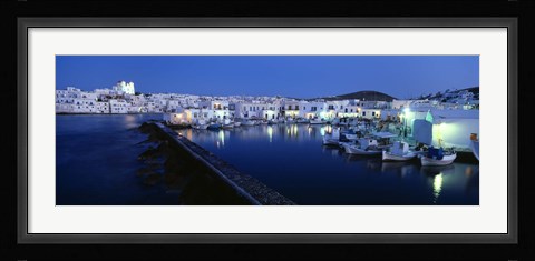 Framed Buildings lit up at night, Paros, Cyclades Islands, Greece Print