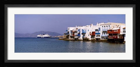 Framed Buildings at the waterfront, Mykonos, Cyclades Islands, Greece Print