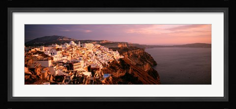 Framed Aerial view of town, Santorini, Greece Print