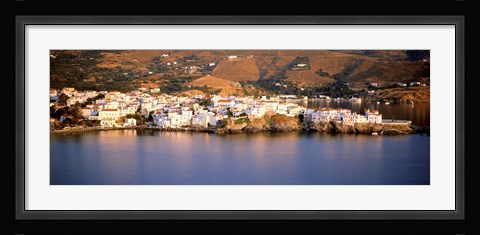 Framed Buildings at the waterfront, Andros, Cyclades Islands, Greece Print