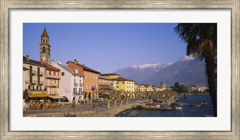 Framed Buildings at the waterfront, Lake Maggiore, Ascona, Switzerland Print