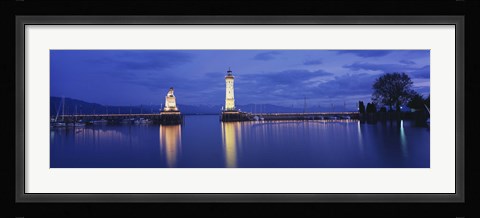 Framed Germany, Lindau, Reflection of Lighthouse in the lake Constance Print