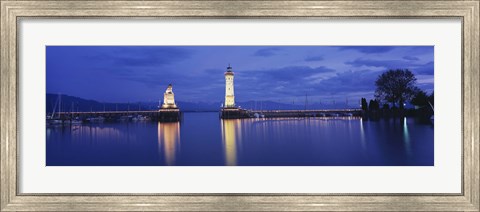 Framed Germany, Lindau, Reflection of Lighthouse in the lake Constance Print