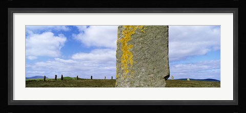 Framed Yellow markings on a pillar in the Ring Of Brodgar, Orkney Islands, Scotland, United Kingdom Print