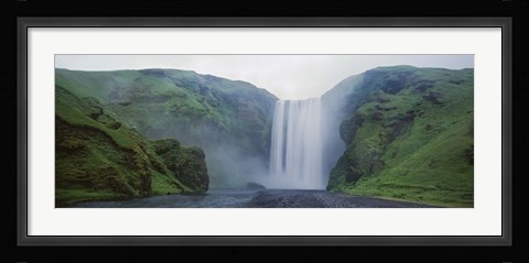Framed Panoramic View Of A Waterfall, Skogafoss Waterfall, Skogar, Iceland Print