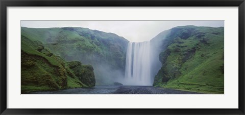 Framed Panoramic View Of A Waterfall, Skogafoss Waterfall, Skogar, Iceland Print