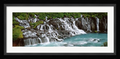 Framed Waterfall In A Forest, Hraunfoss Waterfall, Iceland Print