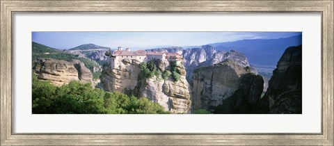 Framed Monastery on the top of a cliff, Roussanou Monastery, Meteora, Thessaly, Greece Print