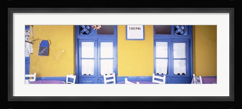 Framed Greece, Hydra, Empty restaurant Print