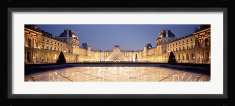Framed Light Illuminated In The Museum, Louvre Pyramid, Paris, France Print