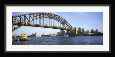Framed Australia, New South Wales, Sydney, Sydney harbor, View of bridge and city Print