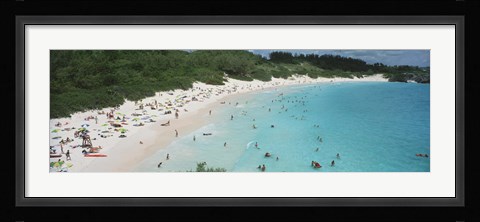 Framed Aerial view of tourists on the beach, Horseshoe Bay, Bermuda Print