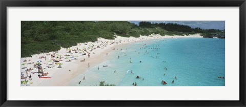 Framed Aerial view of tourists on the beach, Horseshoe Bay, Bermuda Print