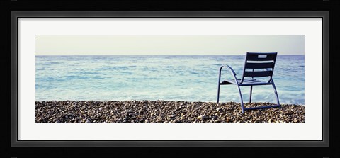 Framed Vacant Chair On The Beach, Nice, Cote De Azur, France Print