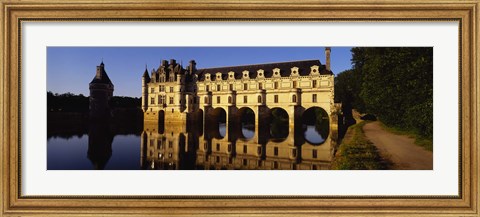 Framed Water In Front Of The Building, Loire Valley, Chenonceaux, France Print