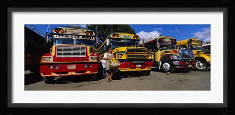 Framed Buses Parked In A Row At A Bus Station, Antigua, Guatemala Print