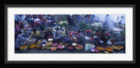 Framed High Angle View Of A Group Of People In A Vegetable Market, Solola, Guatemala Print