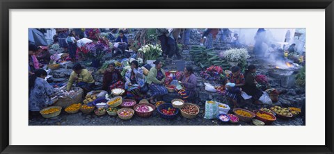 Framed High Angle View Of A Group Of People In A Vegetable Market, Solola, Guatemala Print