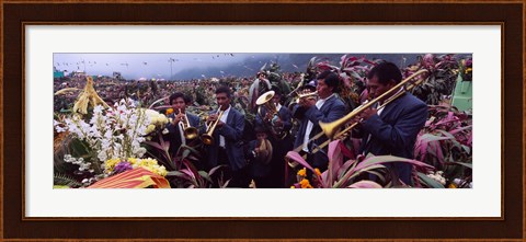 Framed Musicians Celebrating All Saint&#39;s Day By Playing Trumpet, Zunil, Guatemala Print