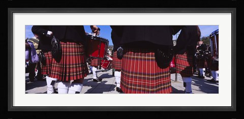Framed Group Of Men Playing Drums In The Street, Scotland, United Kingdom Print