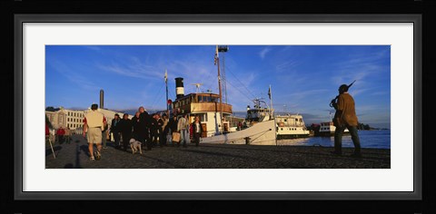 Framed Tourboat Moored At A Dock, Helsinki, Finland Print