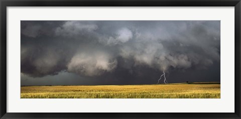 Framed Thunderstorm advancing over a field Print