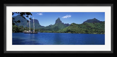 Framed Sailboats Sailing In The Ocean, Opunohu Bay, Moorea, French Polynesia Print