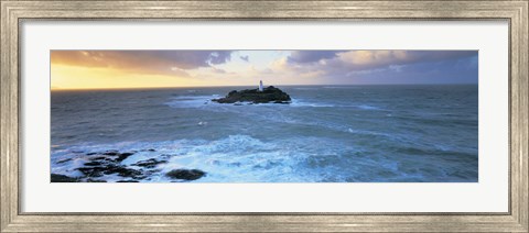 Framed Lighthouse on an island, Godvery Lighthouse, Hayle, Cornwall, England Print