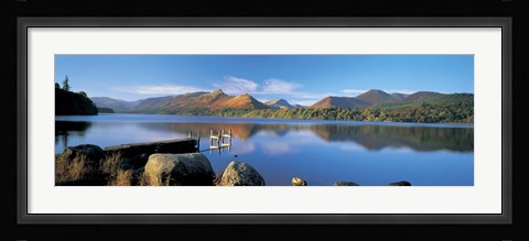 Framed Reflection of mountains in water, Derwent Water, Lake District, England Print