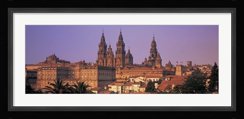 Framed Cathedral in a cityscape, Santiago De Compostela, La Coruna, Galicia, Spain Print