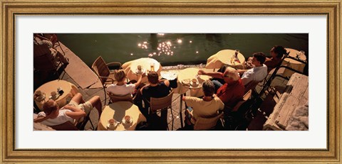 Framed High angle view of tourists sitting along a canal, Venice, Italy Print