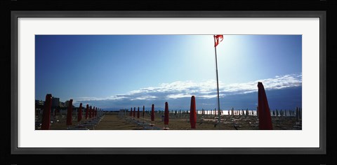 Framed Beach umbrella and beach chairs on the beach, Lignano Sabbiadoro, Italy Print