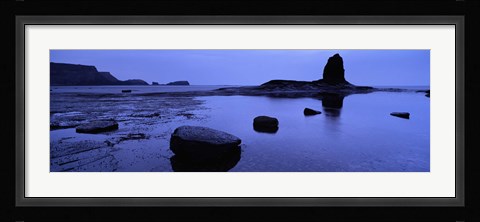 Framed Silhouette Of Rocks On The Beach, Black Nab, Whitby, England, United Kingdom Print