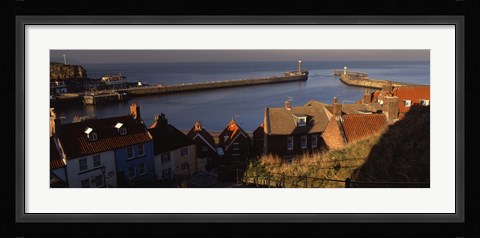 Framed Buildings On The Waterfront, Whitby Harbour, North Yorkshire, England, United Kingdom Print
