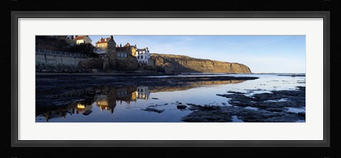 Framed Reflection Of Buildings In Water, Robin Hood's Bay, North Yorkshire, England, United Kingdom Print