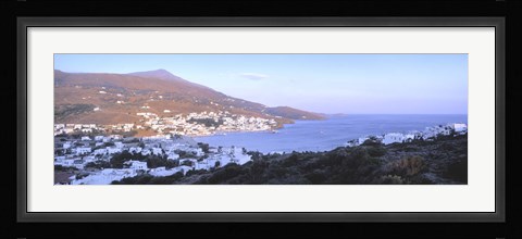 Framed High angle view of buildings on the waterfront, Batsi, Andros Island, Cyclades Islands, Greece Print