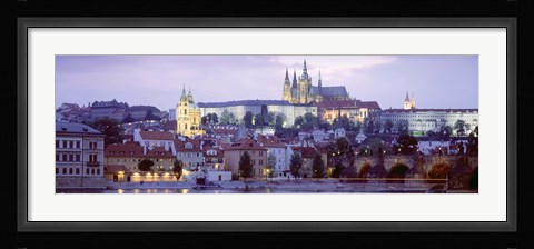 Framed Castle lit up at dusk, Hradcany Castle, Prague, Czech Republic Print