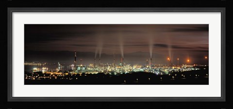Framed High angle view of oil refinery at lit up at night, La Linea De La Concepcion, Andalusia, Spain Print