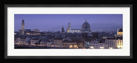 Framed High angle view of a city at dusk, Florence, Tuscany, Italy Print