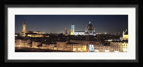 Framed Buildings lit up at night, Florence, Tuscany, Italy Print