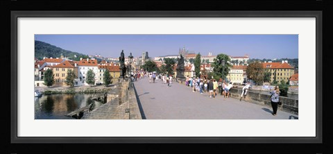Framed Tourists walking on a bridge, Charles Bridge, Prague, Czech Republic Print