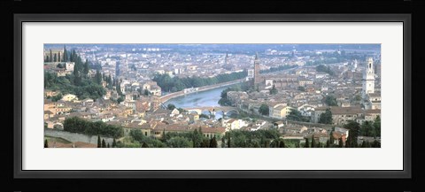 Framed High Angle View Of A City, Verona, Veneto, Italy Print