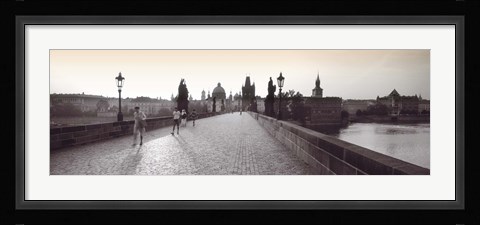 Framed Tourist Walking On A Bridge, Charles Bridge, Prague, Czech Republic Print