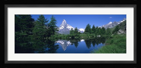 Framed Reflection of a snow covered mountain near a lake, Grindjisee, Matterhorn, Zermatt, Switzerland Print